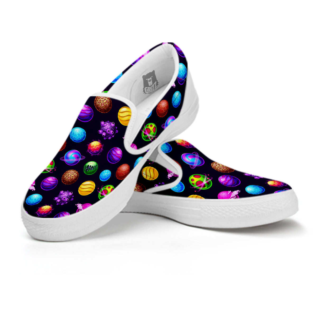 Galaxy Planets And Space Stars Colorful Print Pattern White Slip On Shoes-grizzshop