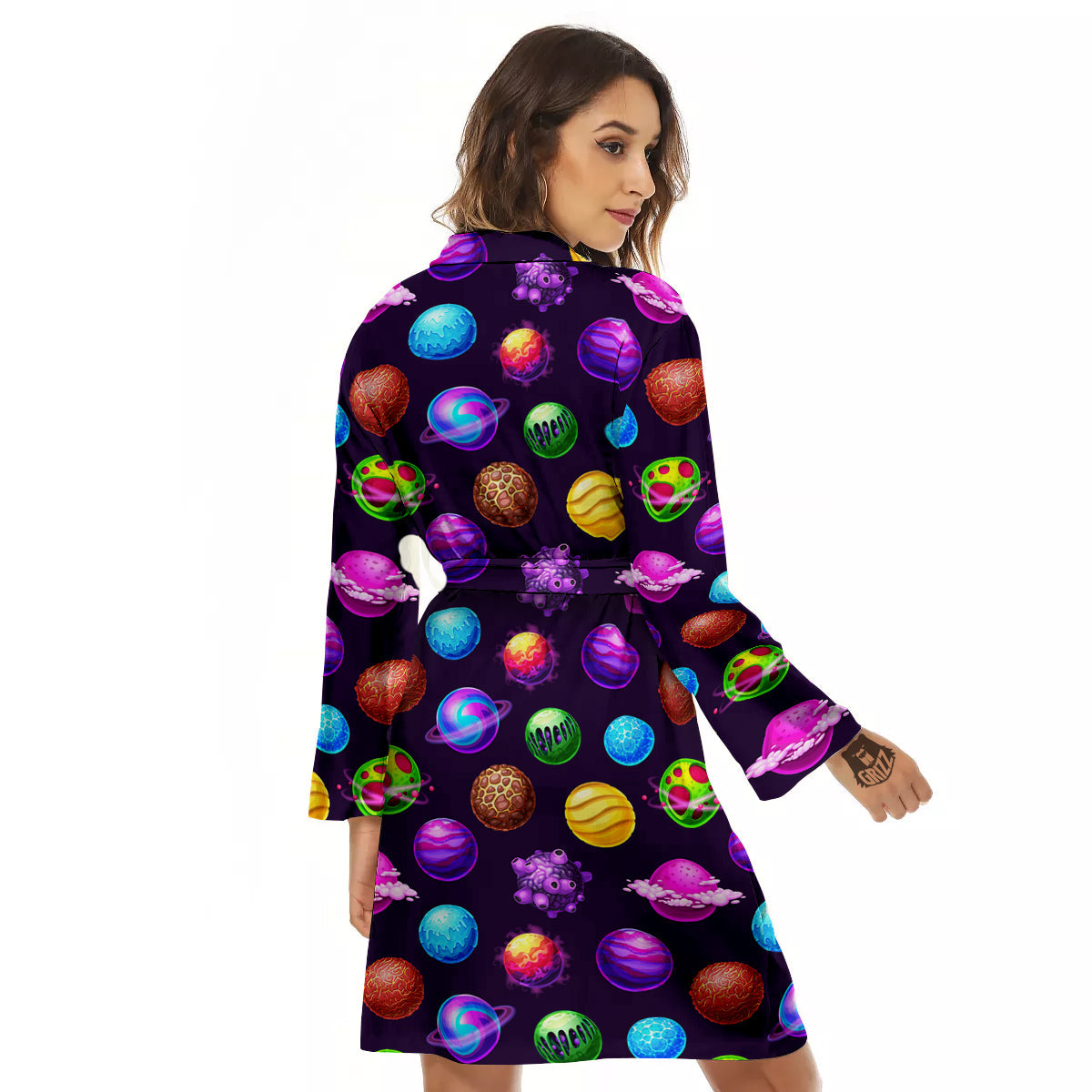 Galaxy Planets And Space Stars Colorful Print Pattern Women's Robe-grizzshop