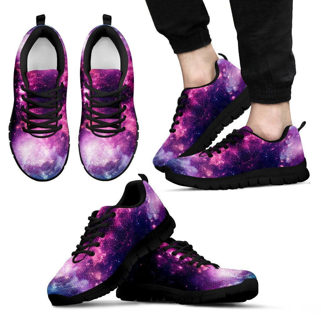Galaxy Purple Stardust Space Print Black Sneaker Shoes For Men Women-grizzshop