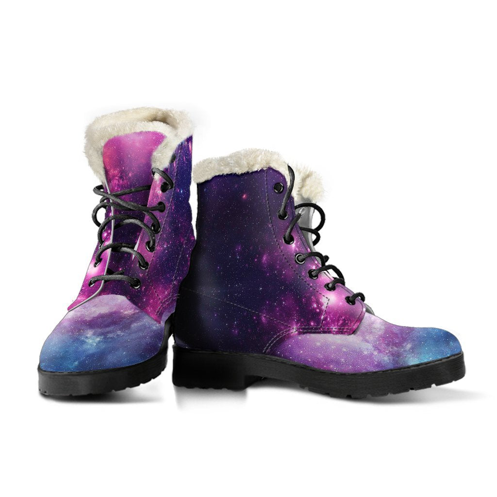 Galaxy Purple Stardust Space Print Comfy Winter Boots-grizzshop