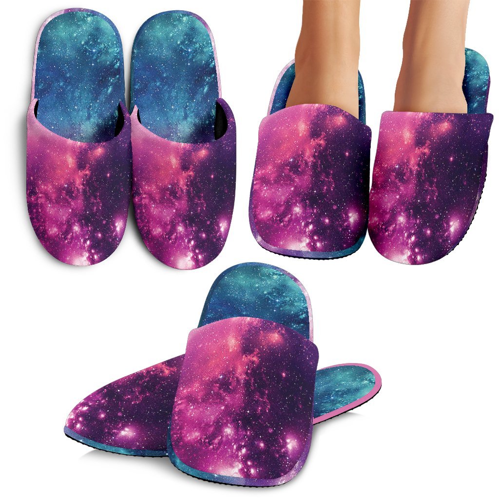 Galaxy Purple Stardust Space Print Premium Home Slippers-grizzshop