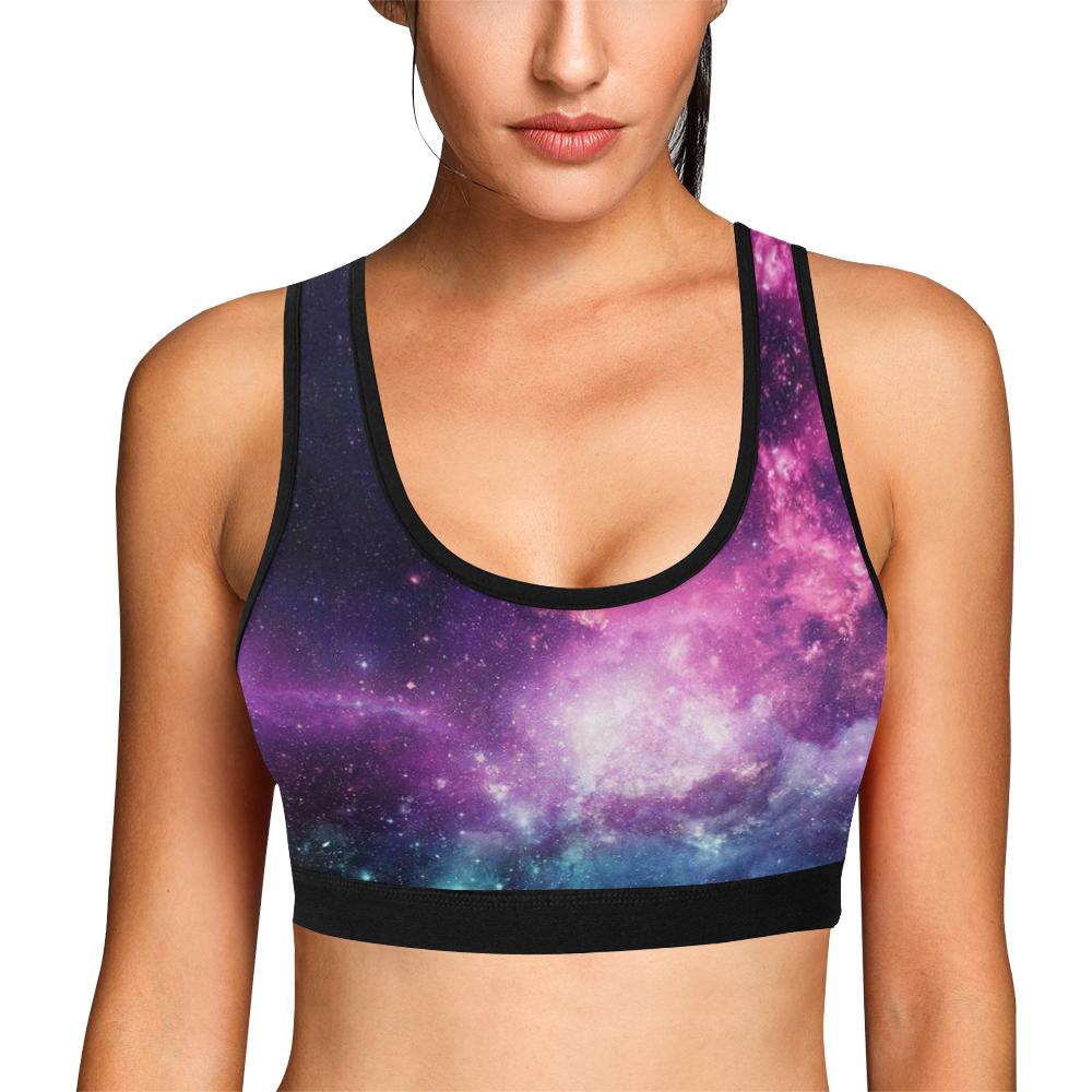 Galaxy Purple Stardust Space Print Women Sports Bra-grizzshop