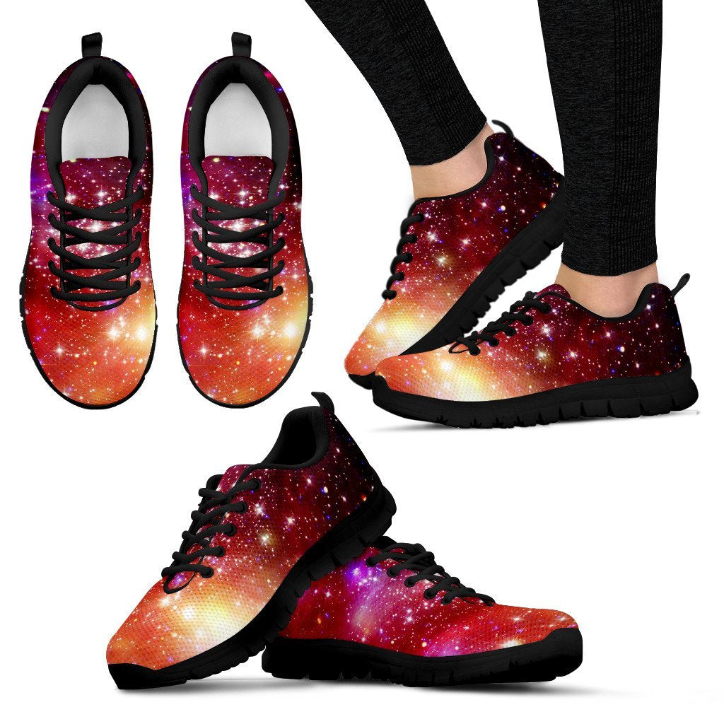 Galaxy Red Stardust Space Print Black Sneaker Shoes For Men Women-grizzshop