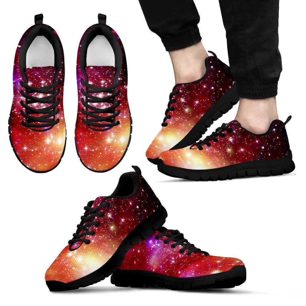 Galaxy Red Stardust Space Print Black Sneaker Shoes For Men Women-grizzshop