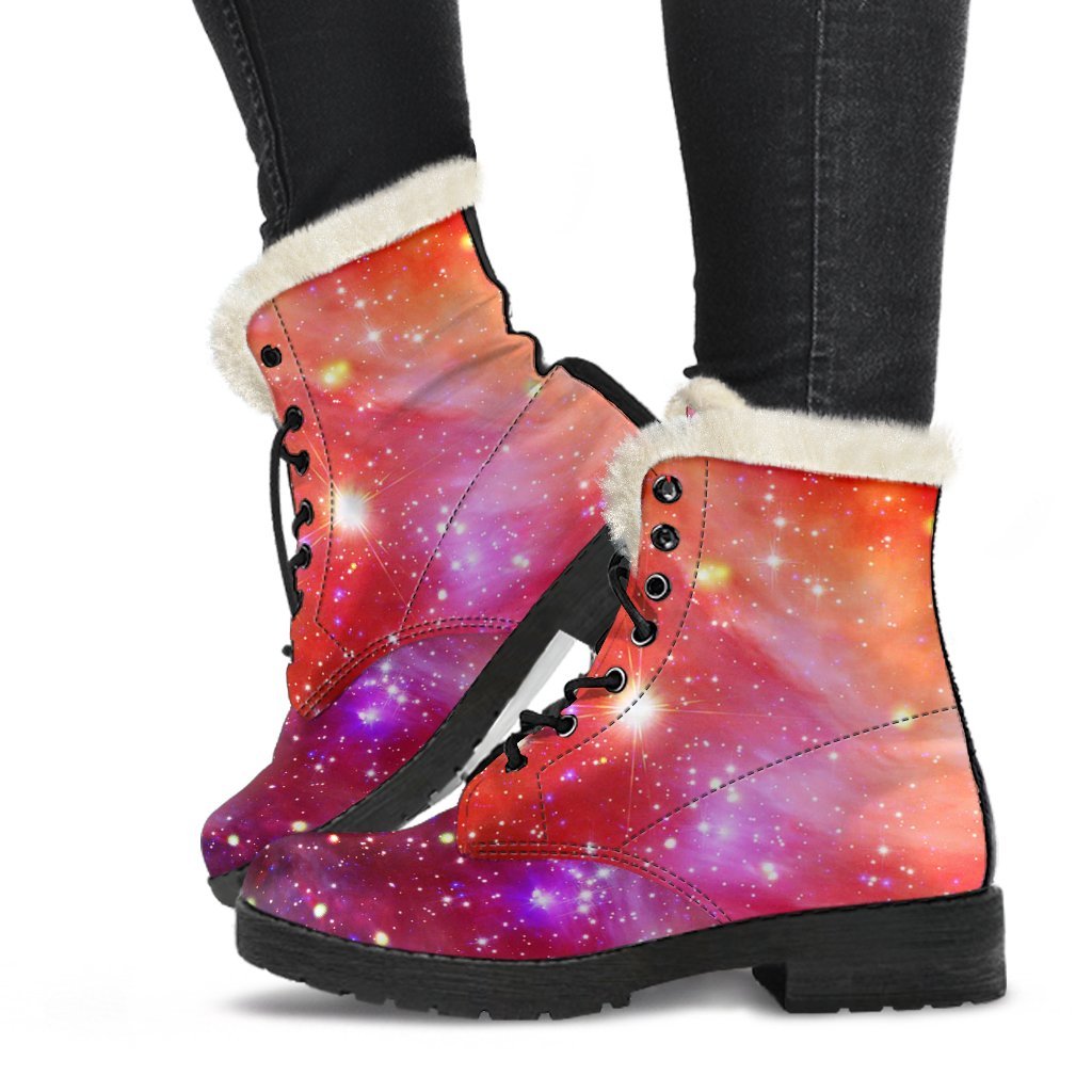 Galaxy Red Stardust Space Print Comfy Winter Boots-grizzshop