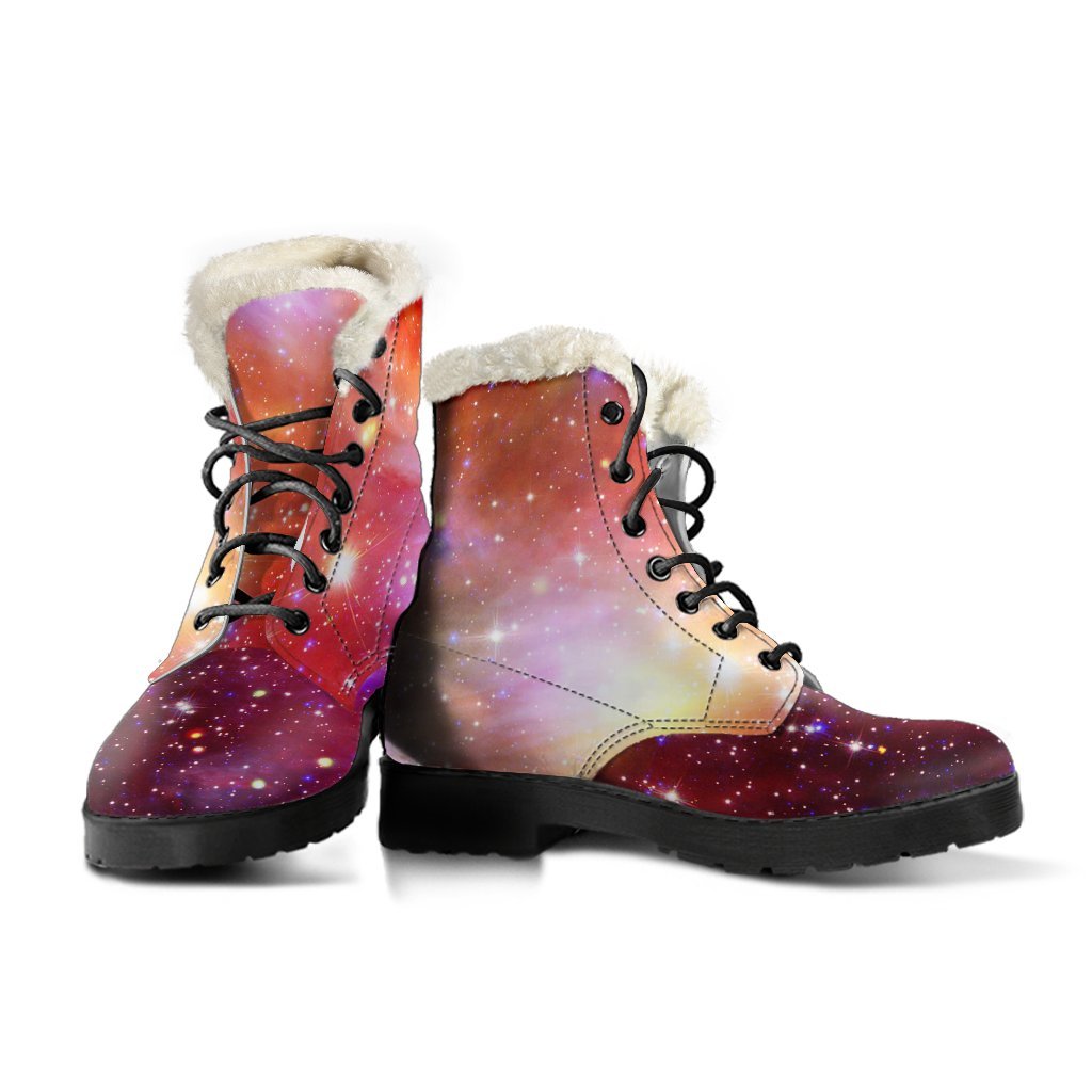 Galaxy Red Stardust Space Print Comfy Winter Boots-grizzshop