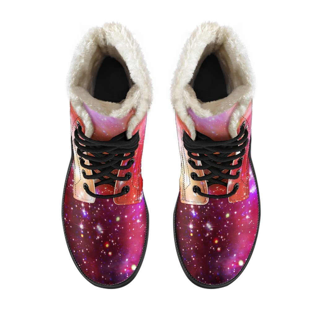 Galaxy Red Stardust Space Print Comfy Winter Boots-grizzshop