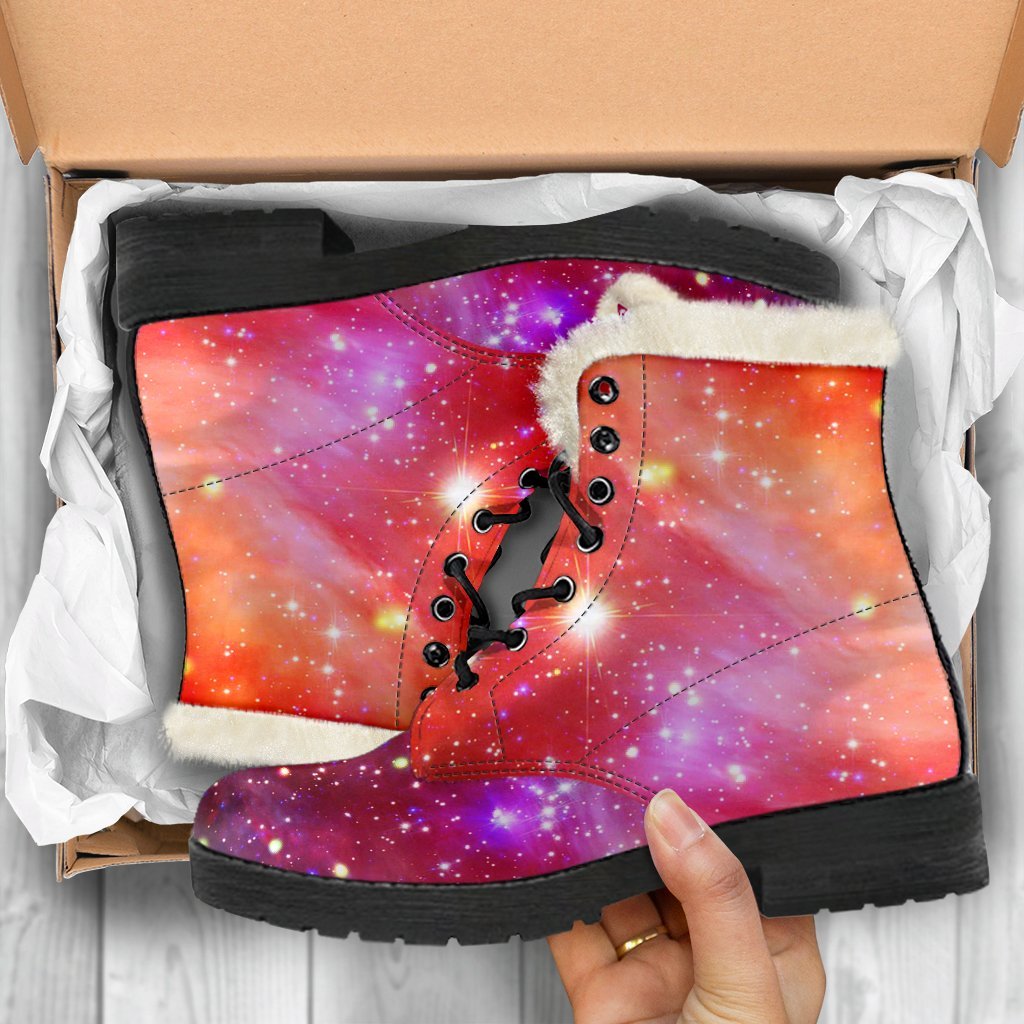 Galaxy Red Stardust Space Print Comfy Winter Boots-grizzshop
