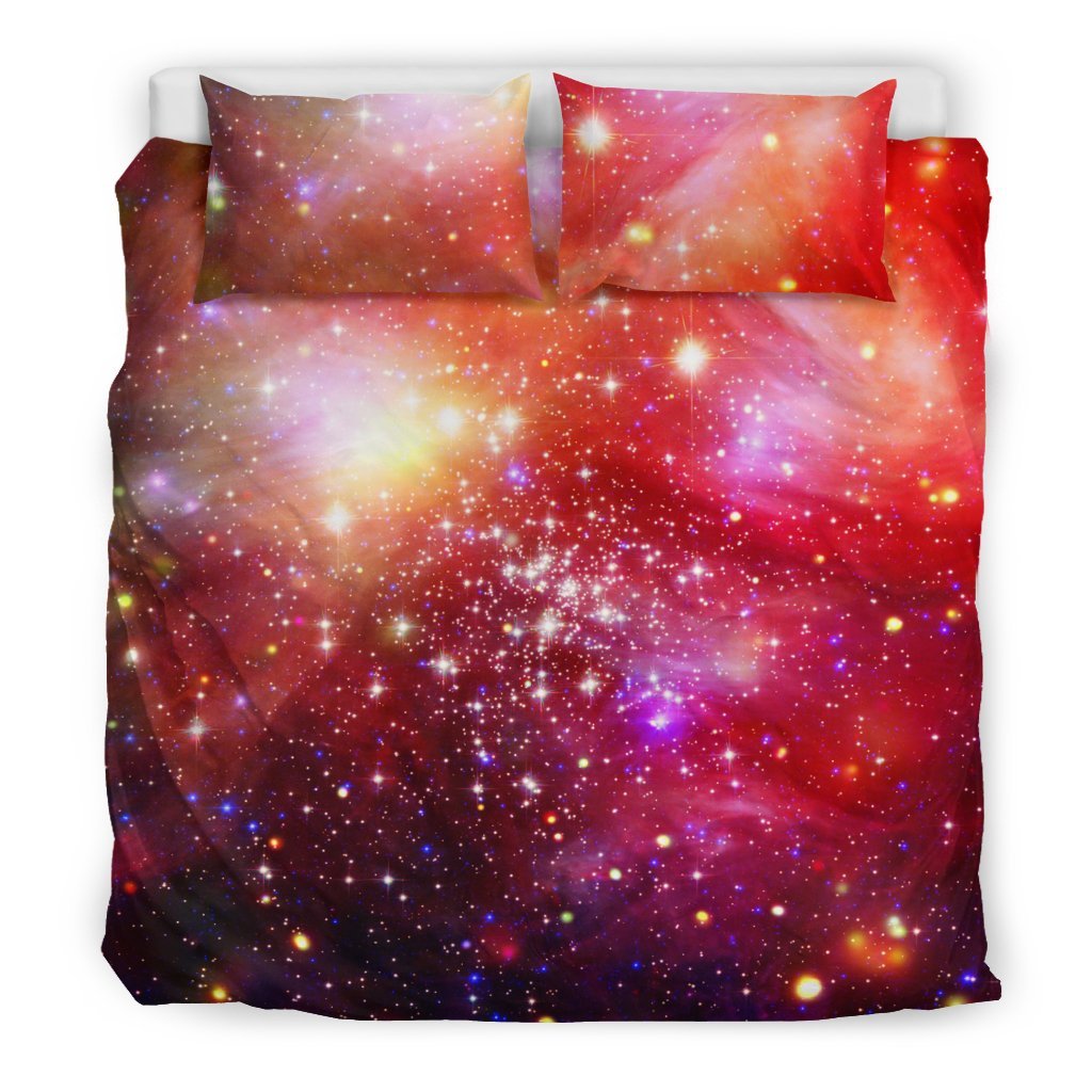 Galaxy Red Stardust Space Print Duvet Cover Bedding Set-grizzshop