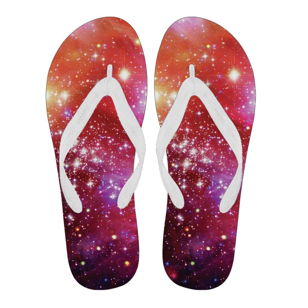 Galaxy Red Stardust Space Print Men & Women Flip Flops-grizzshop