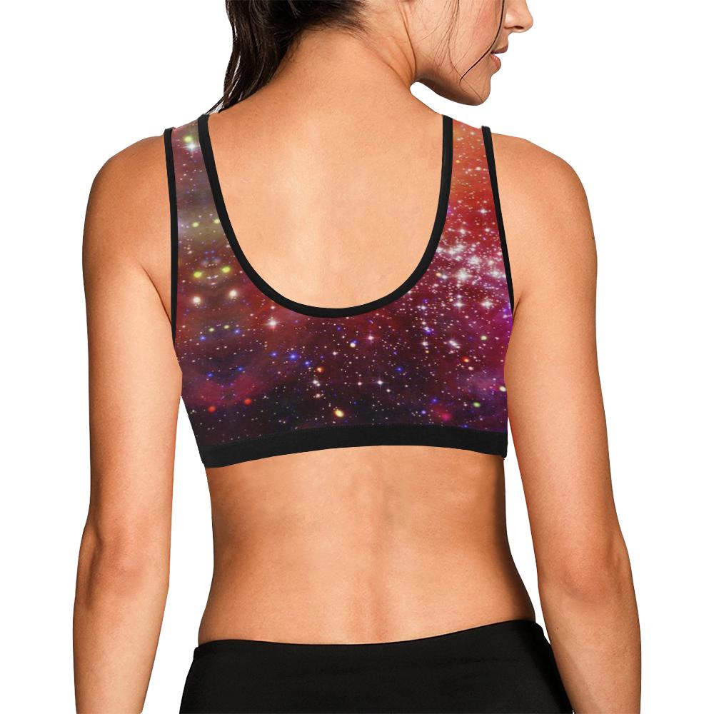 Galaxy Red Stardust Space Print Women Sports Bra-grizzshop