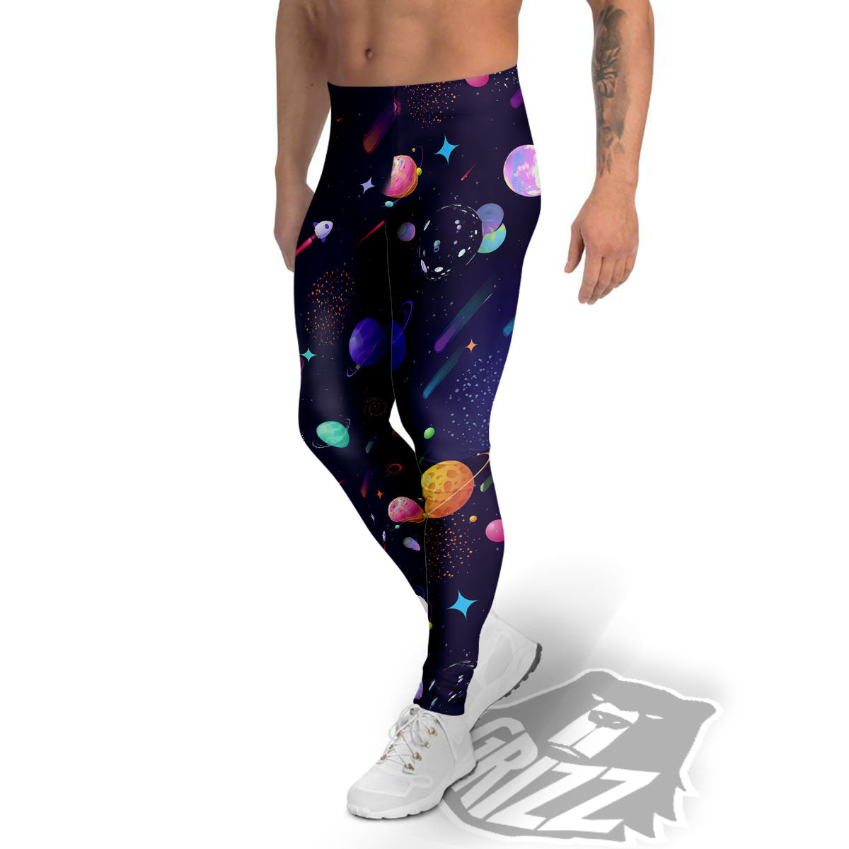 Galaxy Space Abstract Cartoon Print Men's Leggings-grizzshop