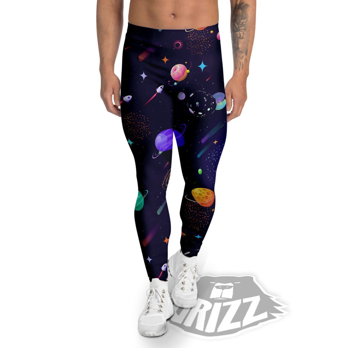 Galaxy Space Abstract Cartoon Print Men's Leggings-grizzshop