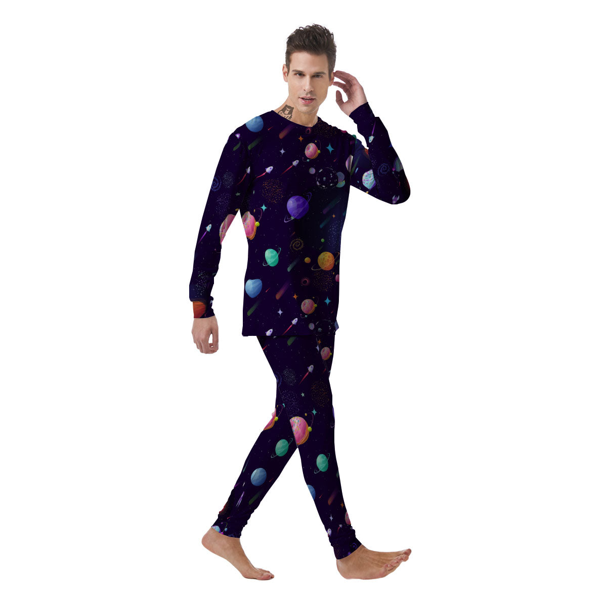 Galaxy Space Abstract Cartoon Print Men's Pajamas-grizzshop