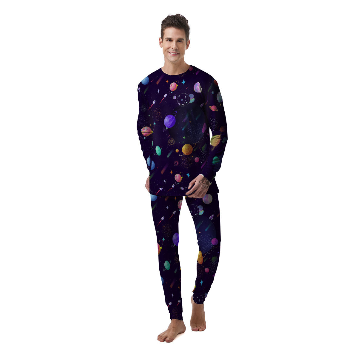 Galaxy Space Abstract Cartoon Print Men's Pajamas-grizzshop