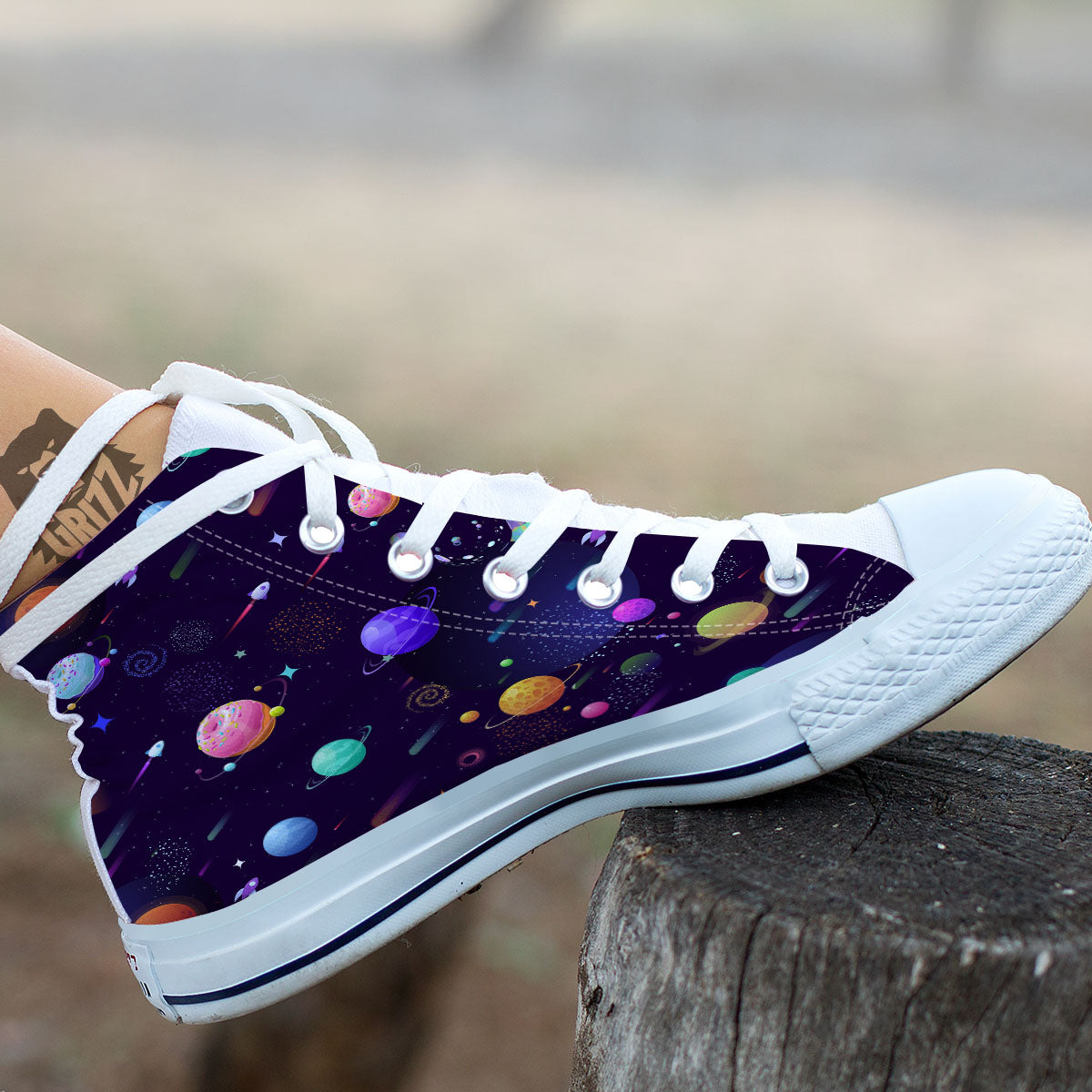 Galaxy Space Abstract Cartoon Print White High Top Shoes-grizzshop