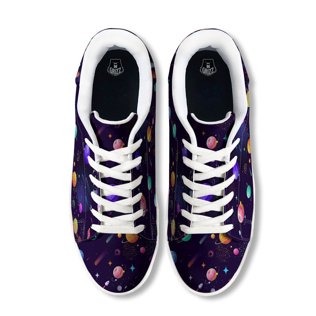 Galaxy Space Abstract Cartoon Print White Low Top Sneakers-grizzshop