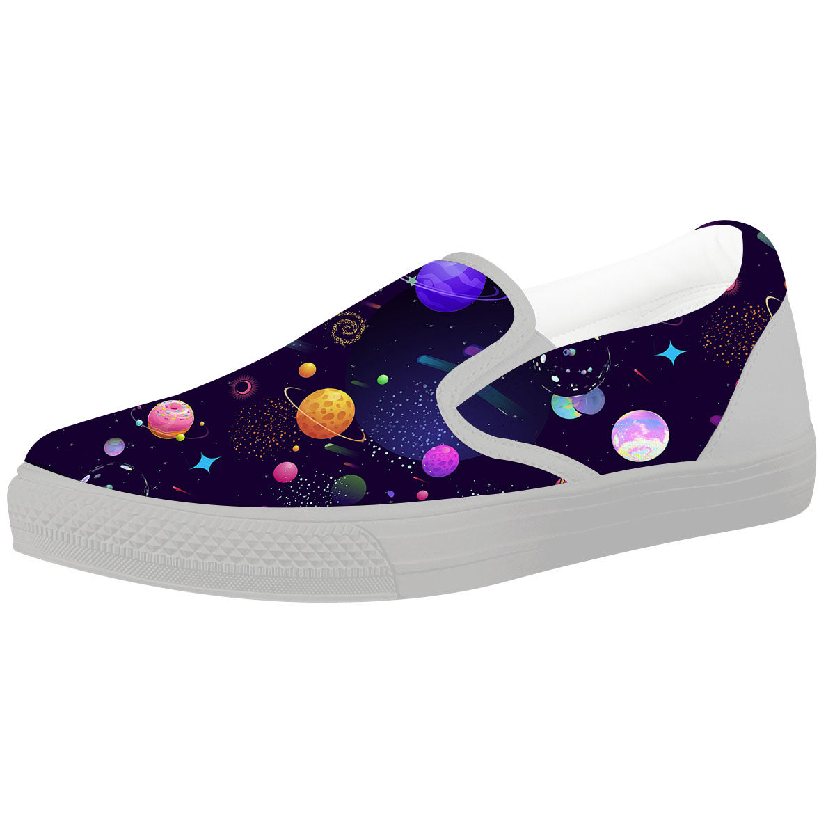 Galaxy Space Abstract Cartoon Print White Slip On Shoes-grizzshop