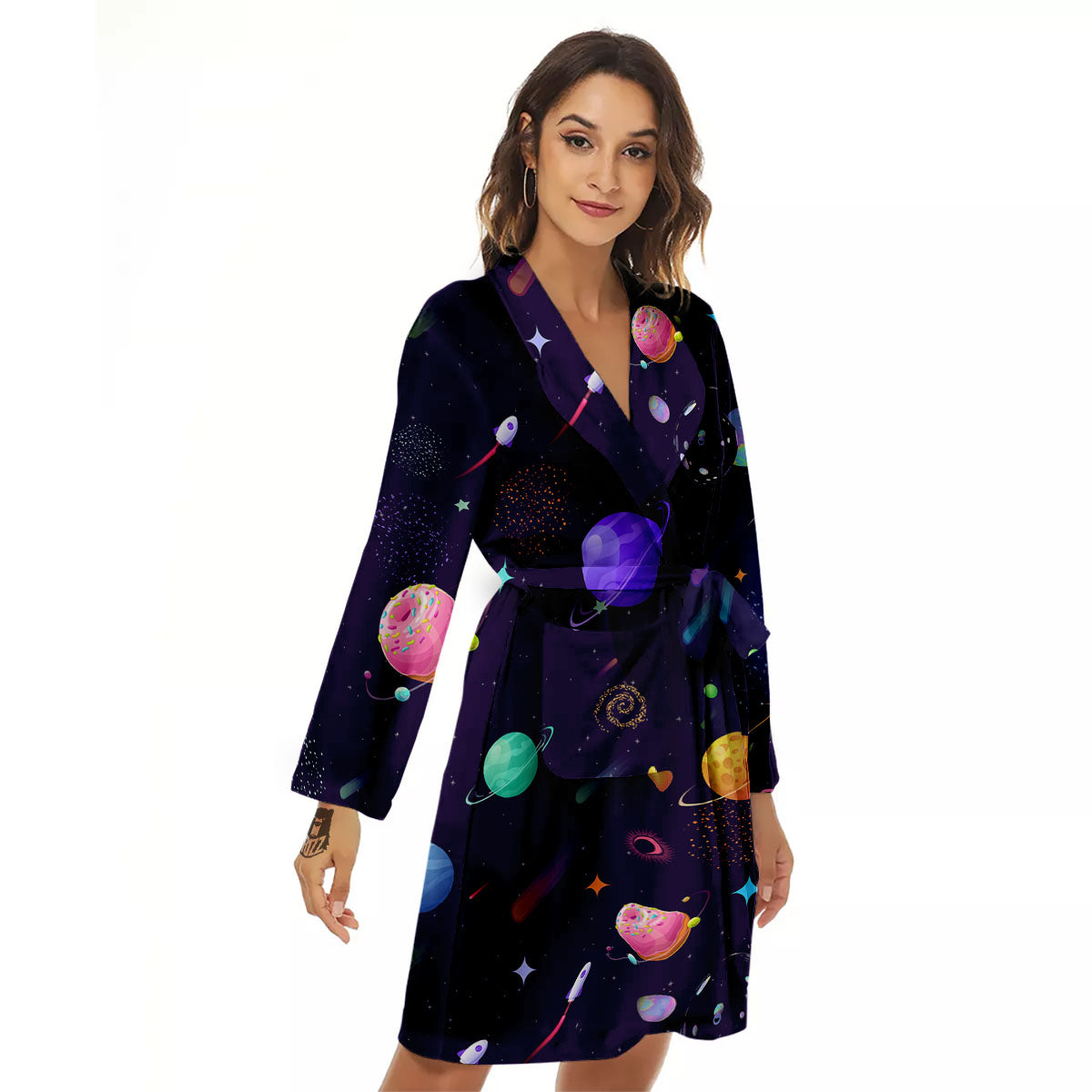 Galaxy Space Abstract Cartoon Print Women's Robe-grizzshop