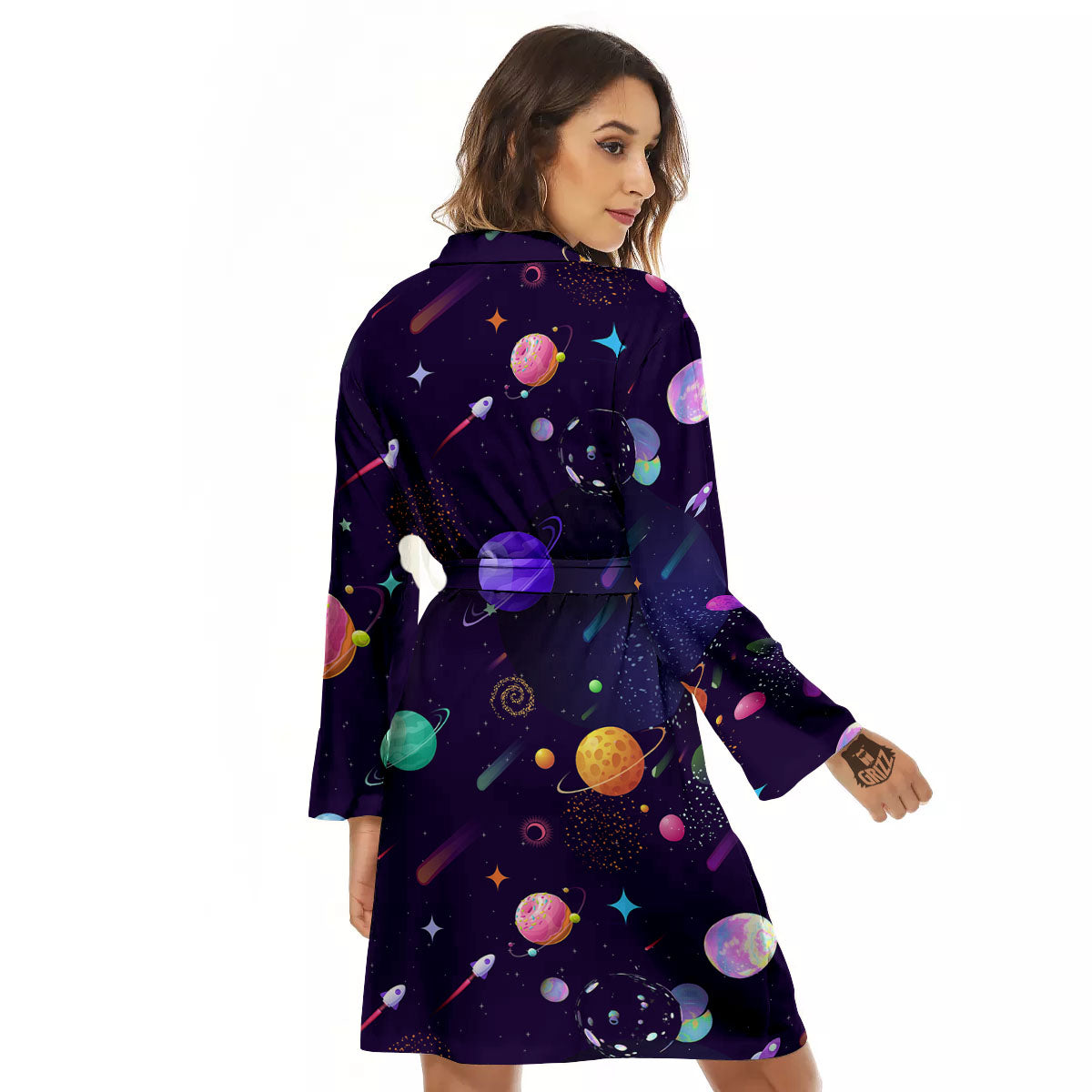 Galaxy Space Abstract Cartoon Print Women's Robe-grizzshop