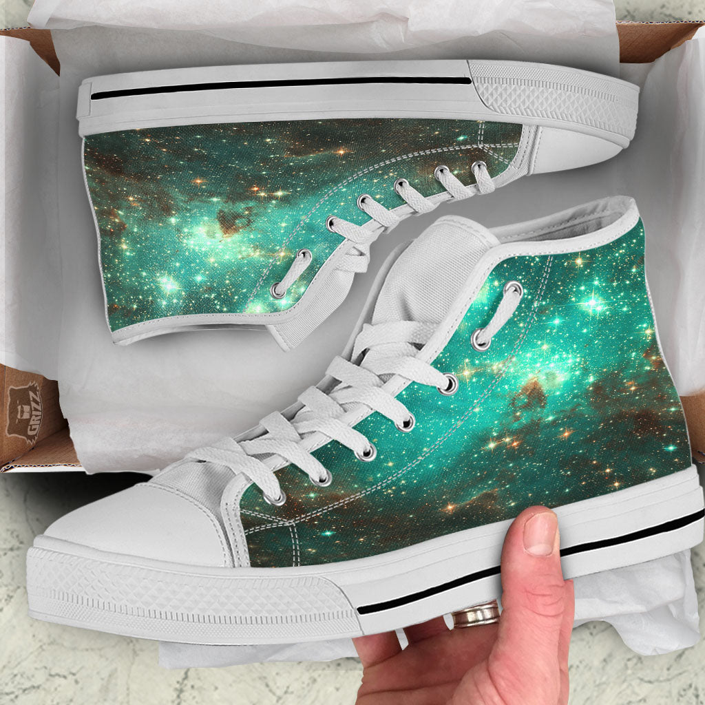 Galaxy Space Abstract Cloud Nebula Print White High Top Shoes-grizzshop