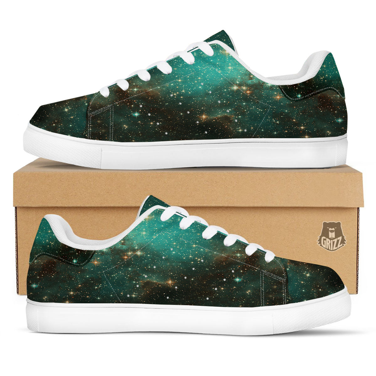 Galaxy Space Abstract Cloud Nebula Print White Low Top Sneakers-grizzshop