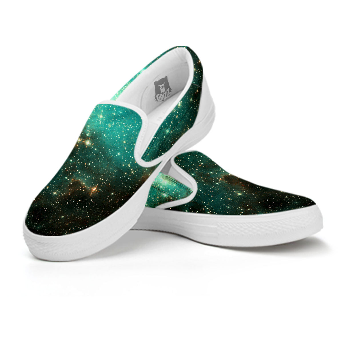 Galaxy Space Abstract Cloud Nebula Print White Slip On Shoes-grizzshop