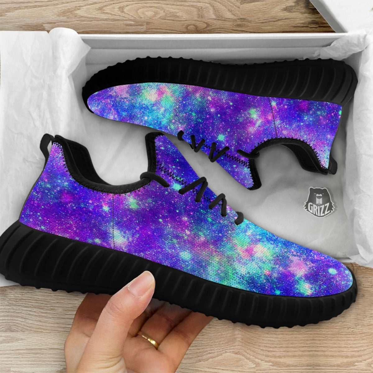 Galaxy Space Abstract Colorful Print Black Walking Shoes-grizzshop