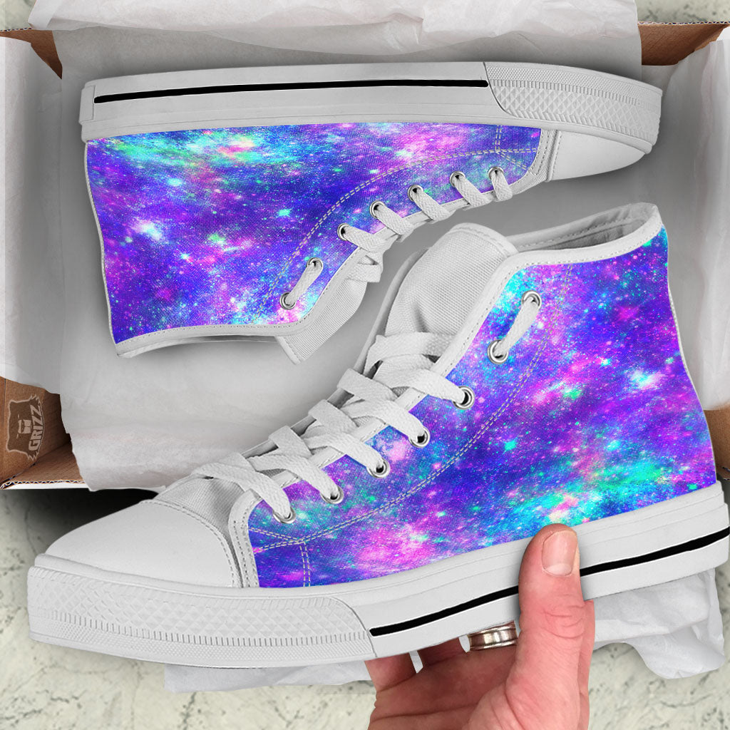 Galaxy Space Abstract Colorful Print White High Top Shoes-grizzshop