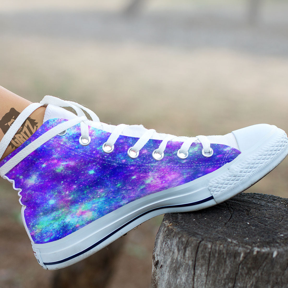 Galaxy Space Abstract Colorful Print White High Top Shoes-grizzshop