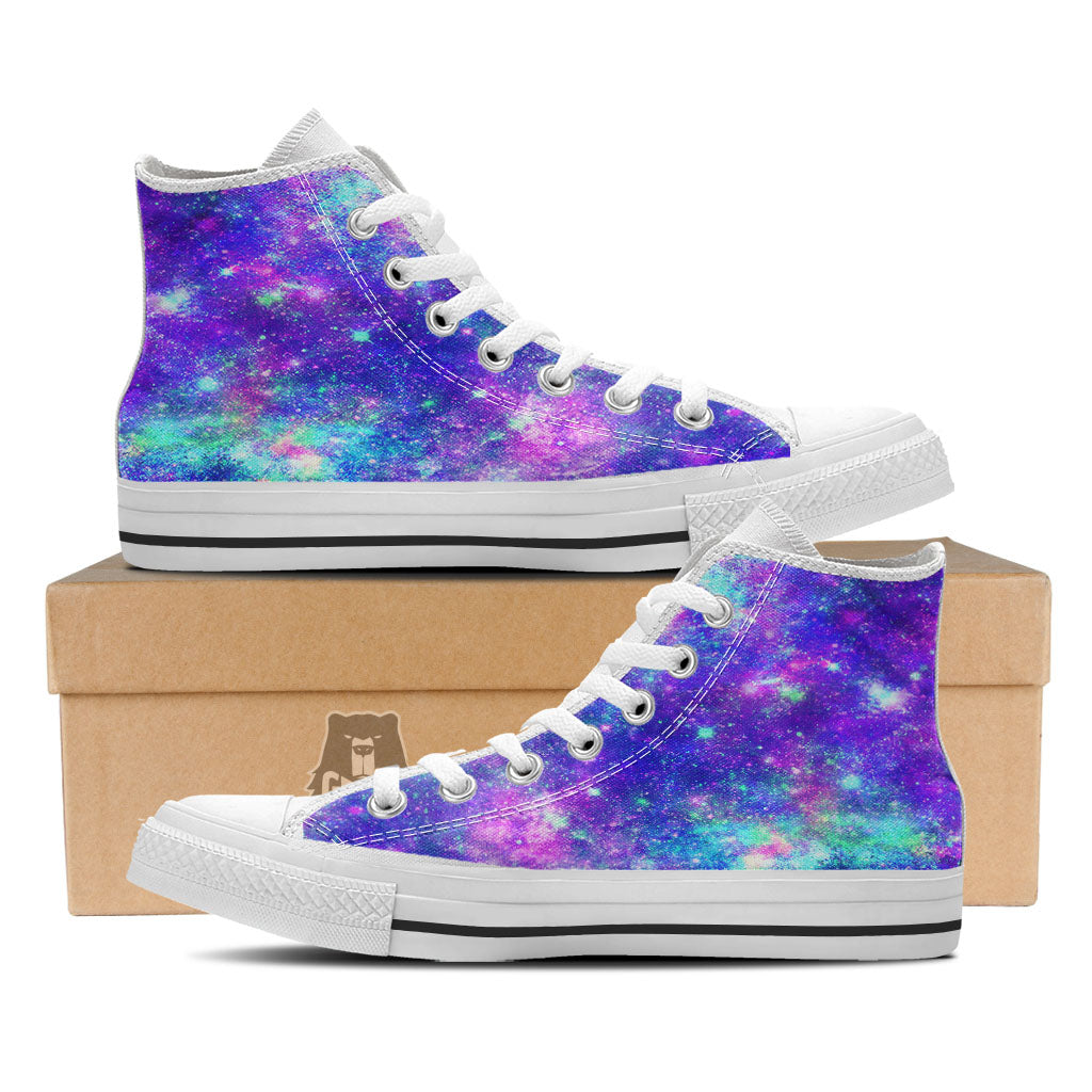 Galaxy Space Abstract Colorful Print White High Top Shoes-grizzshop