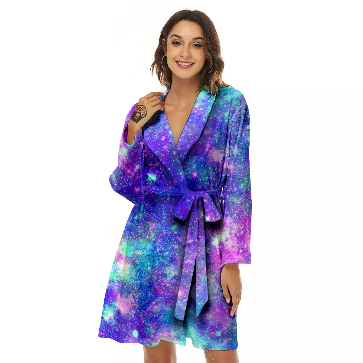 Galaxy Space Abstract Colorful Print Women's Robe-grizzshop