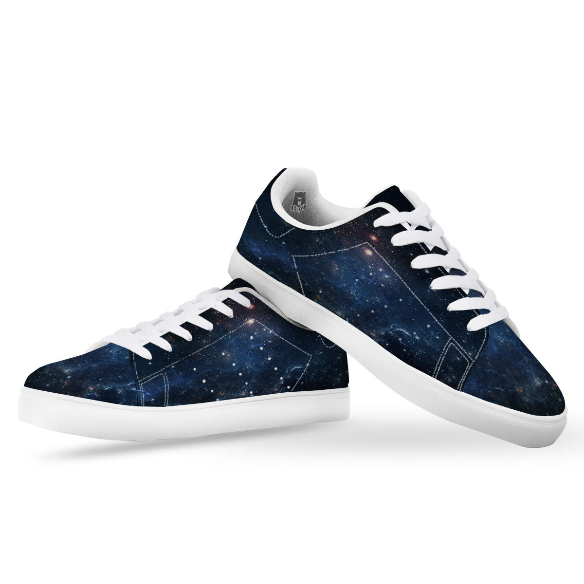 Galaxy Space Abstract Dark Print White Low Top Sneakers-grizzshop