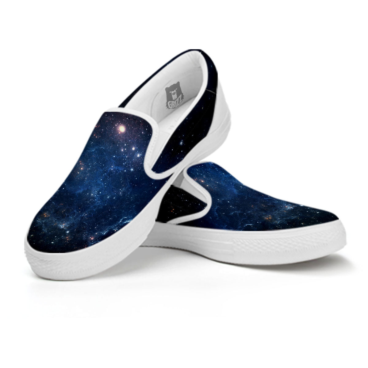 Galaxy Space Abstract Dark Print White Slip On Shoes-grizzshop