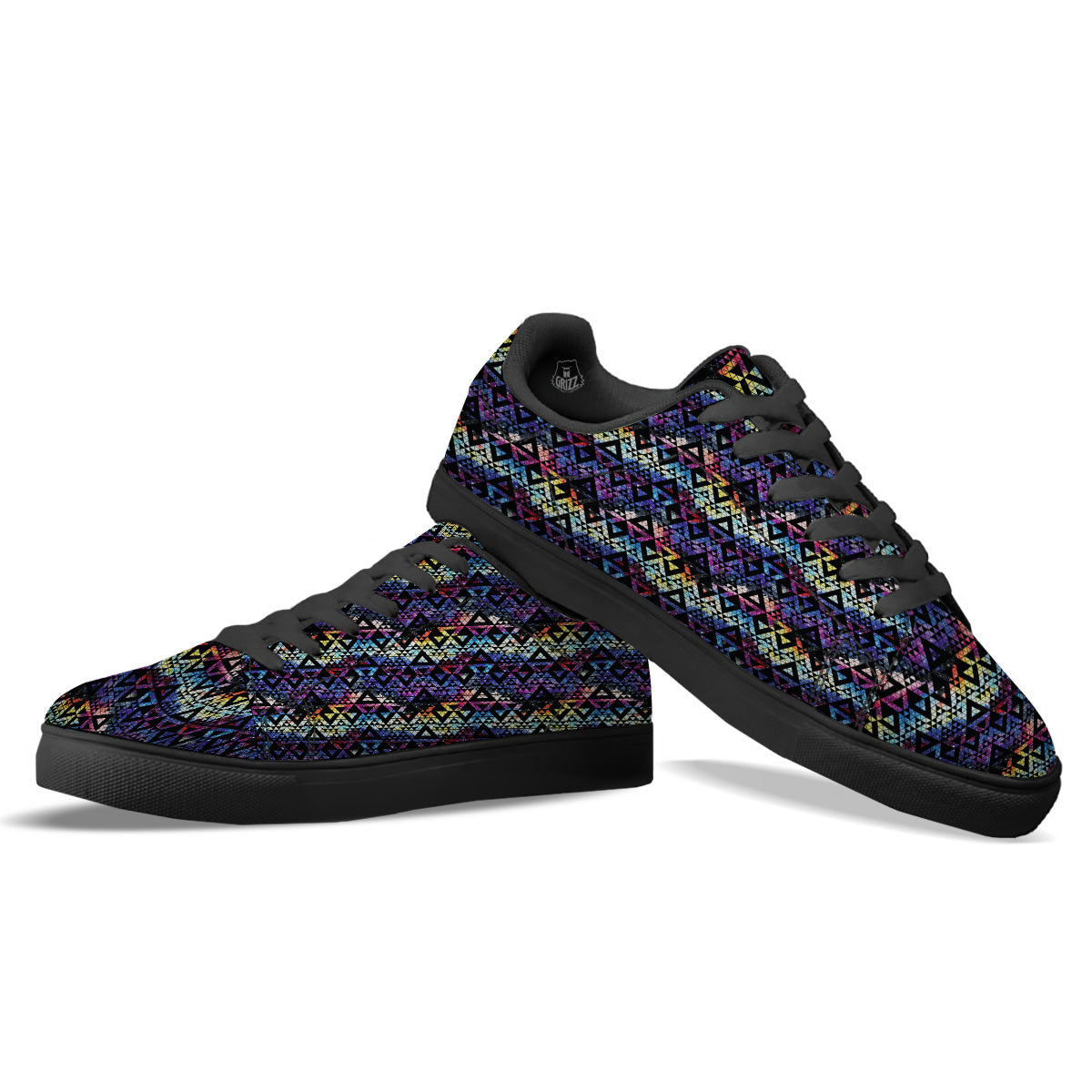 Galaxy Space Black Triangle Print Black Low Top Sneakers-grizzshop
