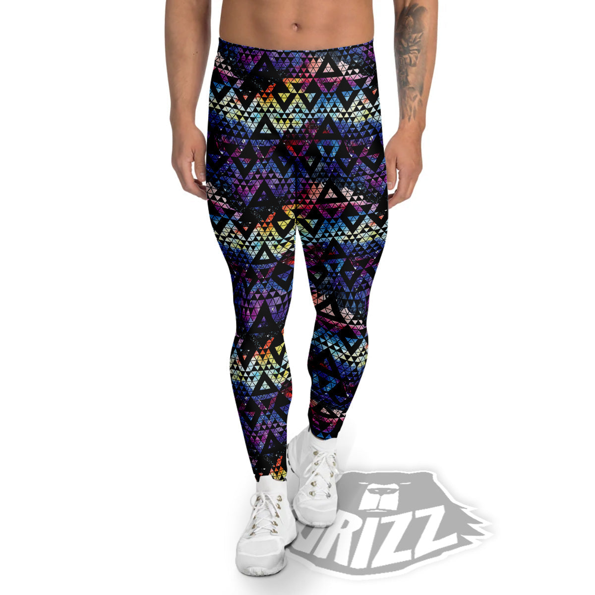 Galaxy Space Black Triangle Print Men's Leggings-grizzshop
