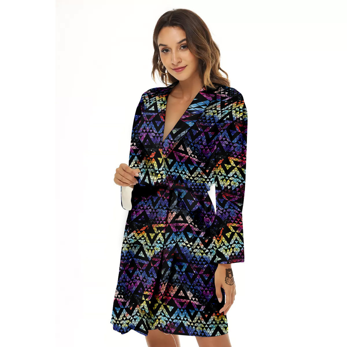 Galaxy Space Black Triangle Print Women's Robe-grizzshop