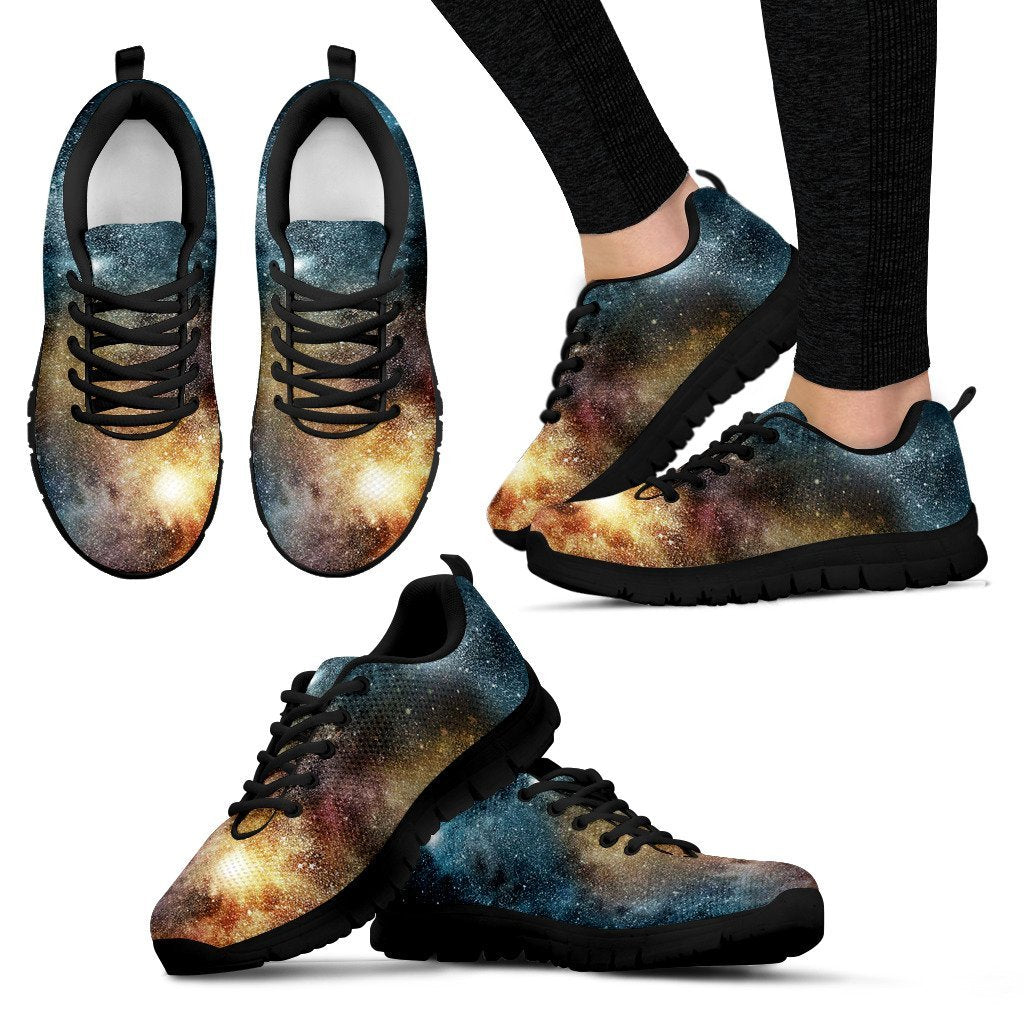 Galaxy Space Blue Stardust Print Black Sneaker Shoes For Men Women-grizzshop