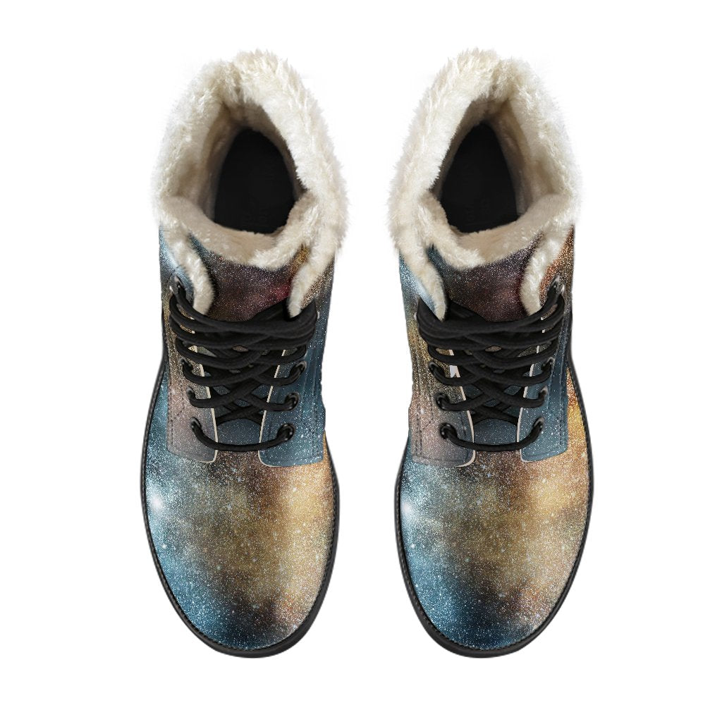 Galaxy Space Blue Stardust Print Comfy Winter Boots-grizzshop
