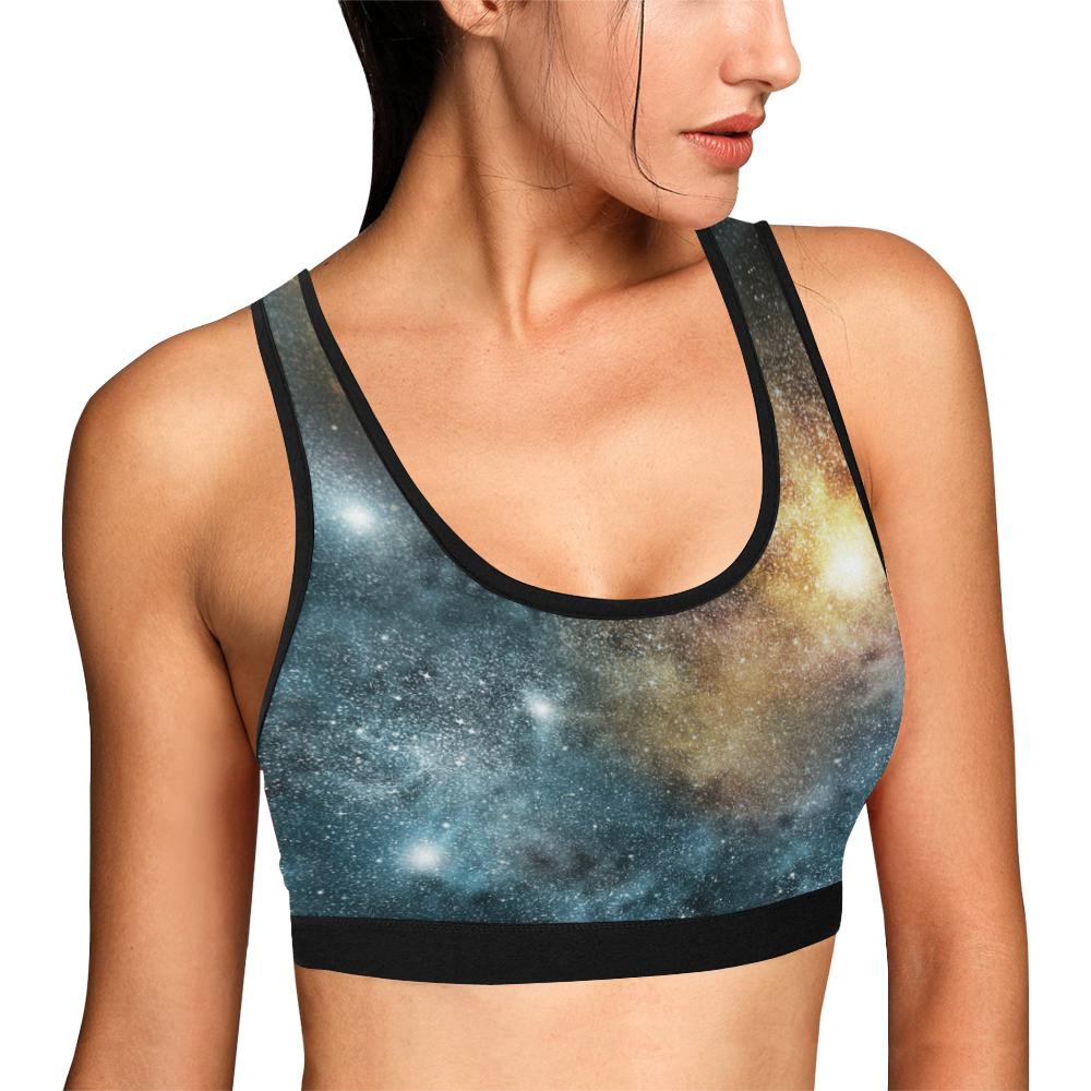 Galaxy Space Blue Stardust Print Women Sports Bra-grizzshop