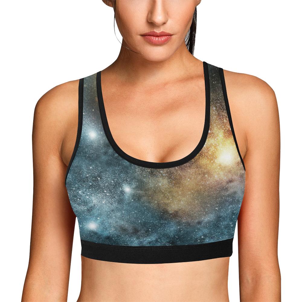 Galaxy Space Blue Stardust Print Women Sports Bra-grizzshop