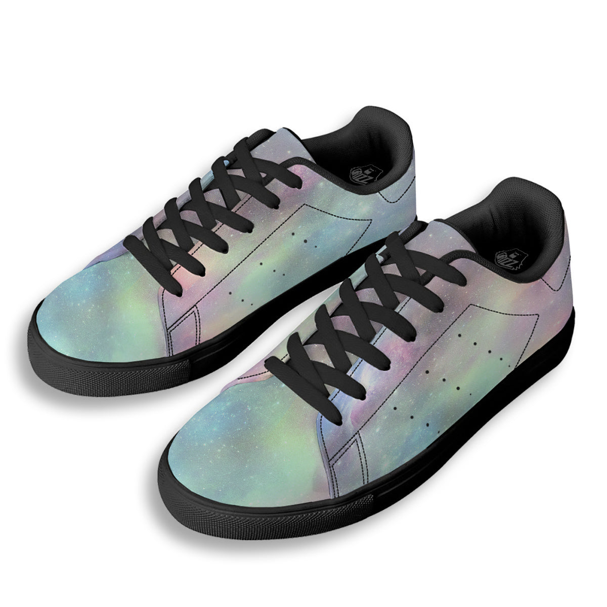Galaxy Space Colorful Nebula Print Black Low Top Sneakers-grizzshop