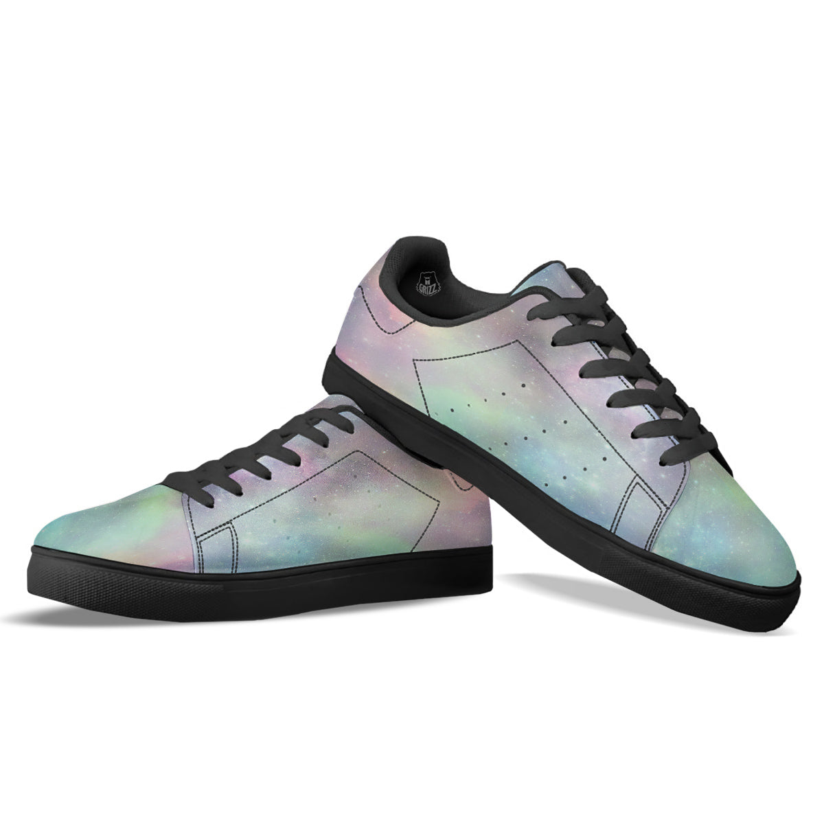 Galaxy Space Colorful Nebula Print Black Low Top Sneakers-grizzshop