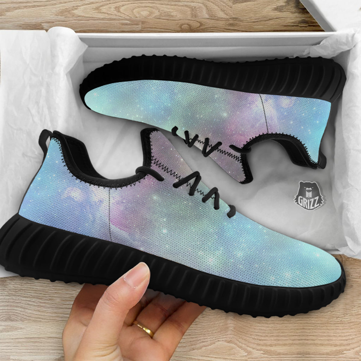 Galaxy Space Colorful Nebula Print Black Walking Shoes-grizzshop