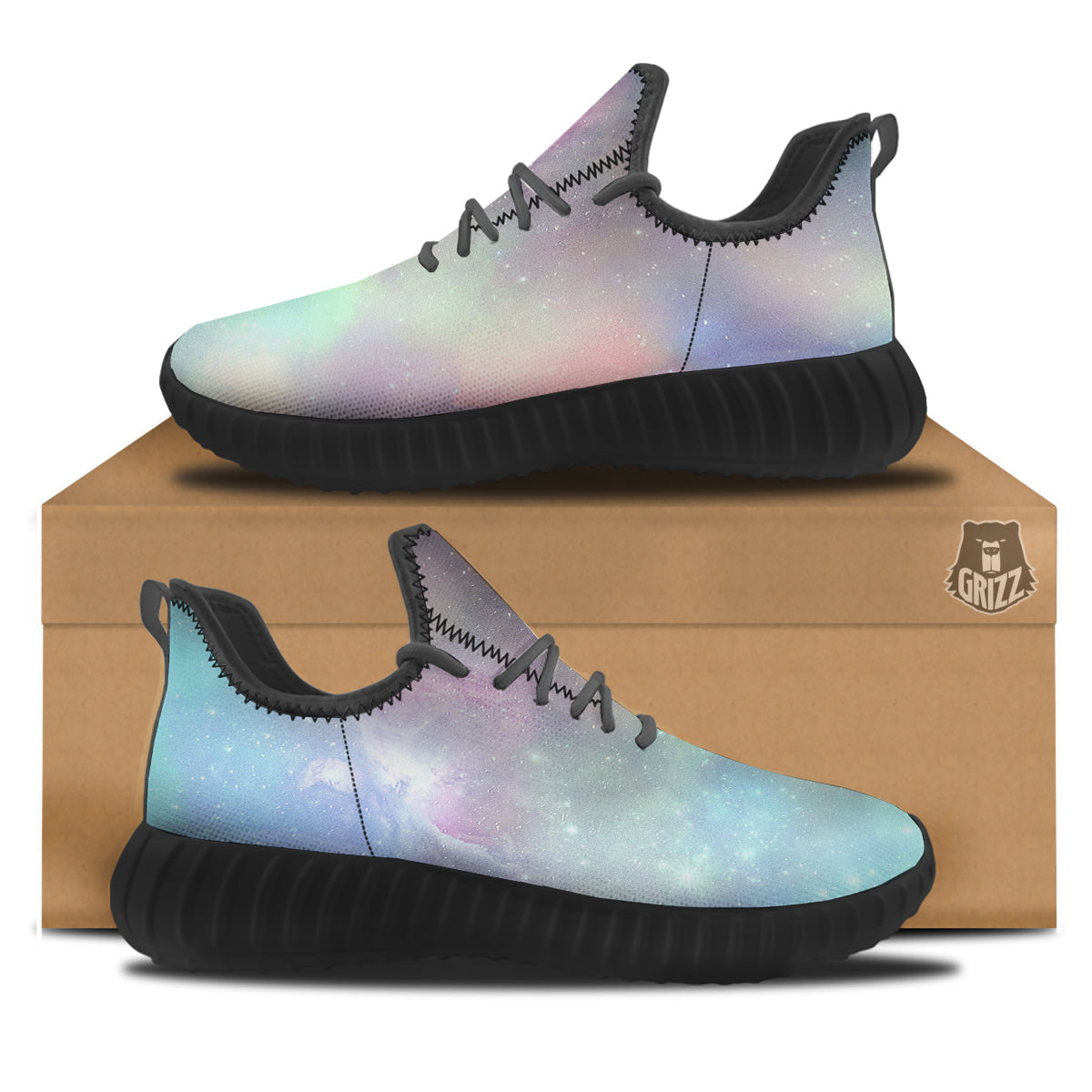 Galaxy Space Colorful Nebula Print Black Walking Shoes-grizzshop