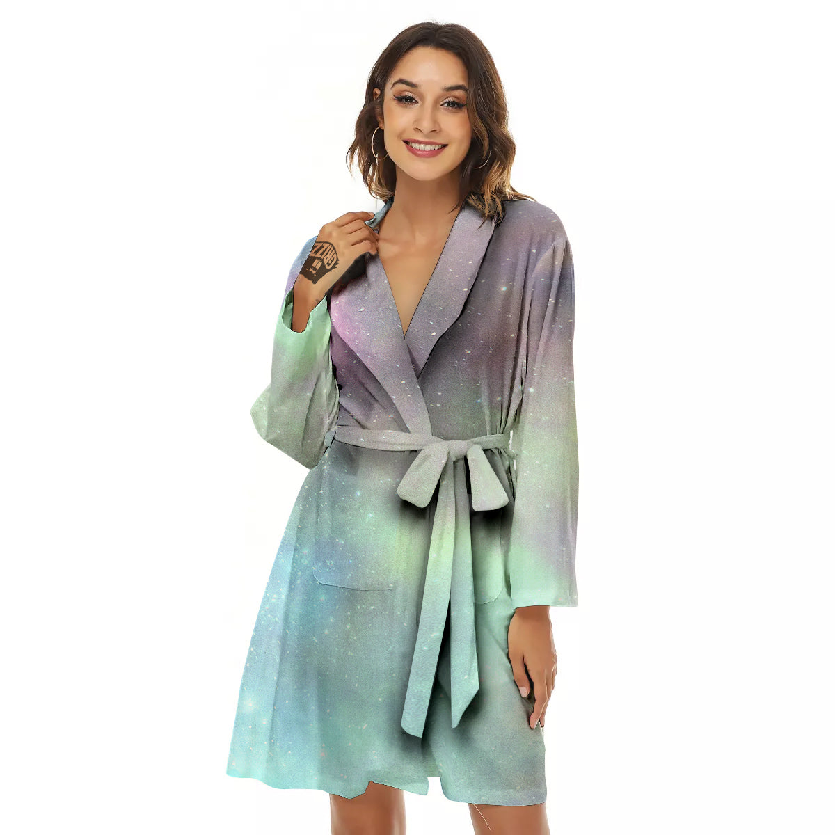 Galaxy Space Colorful Nebula Print Women's Robe-grizzshop