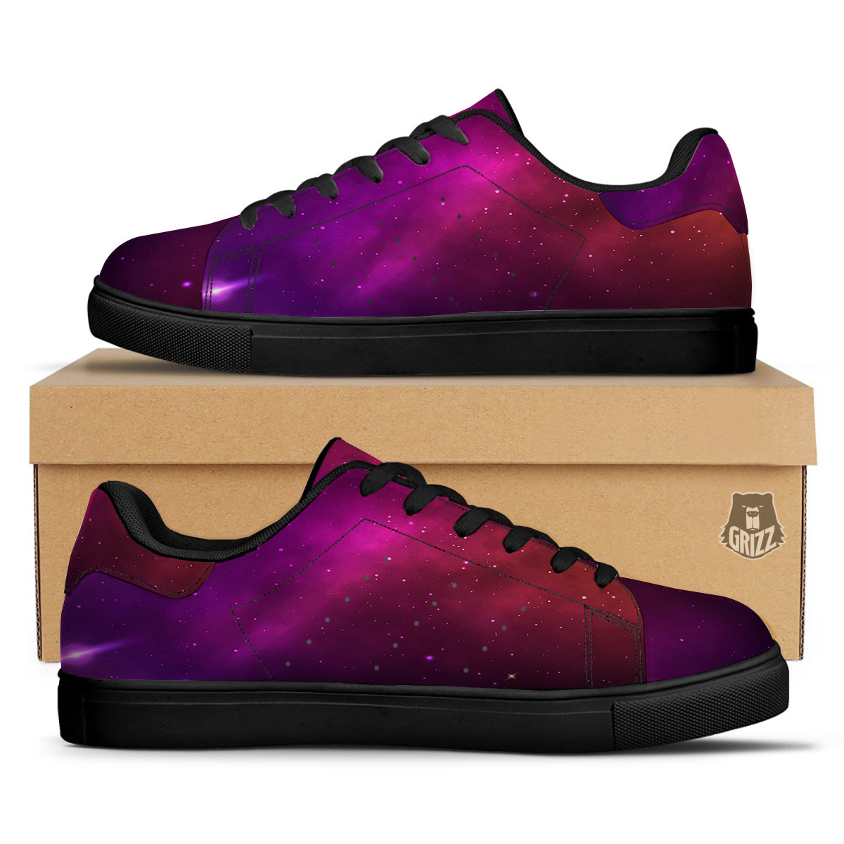 Galaxy Space Colorful Stardust Print Black Low Top Sneakers-grizzshop