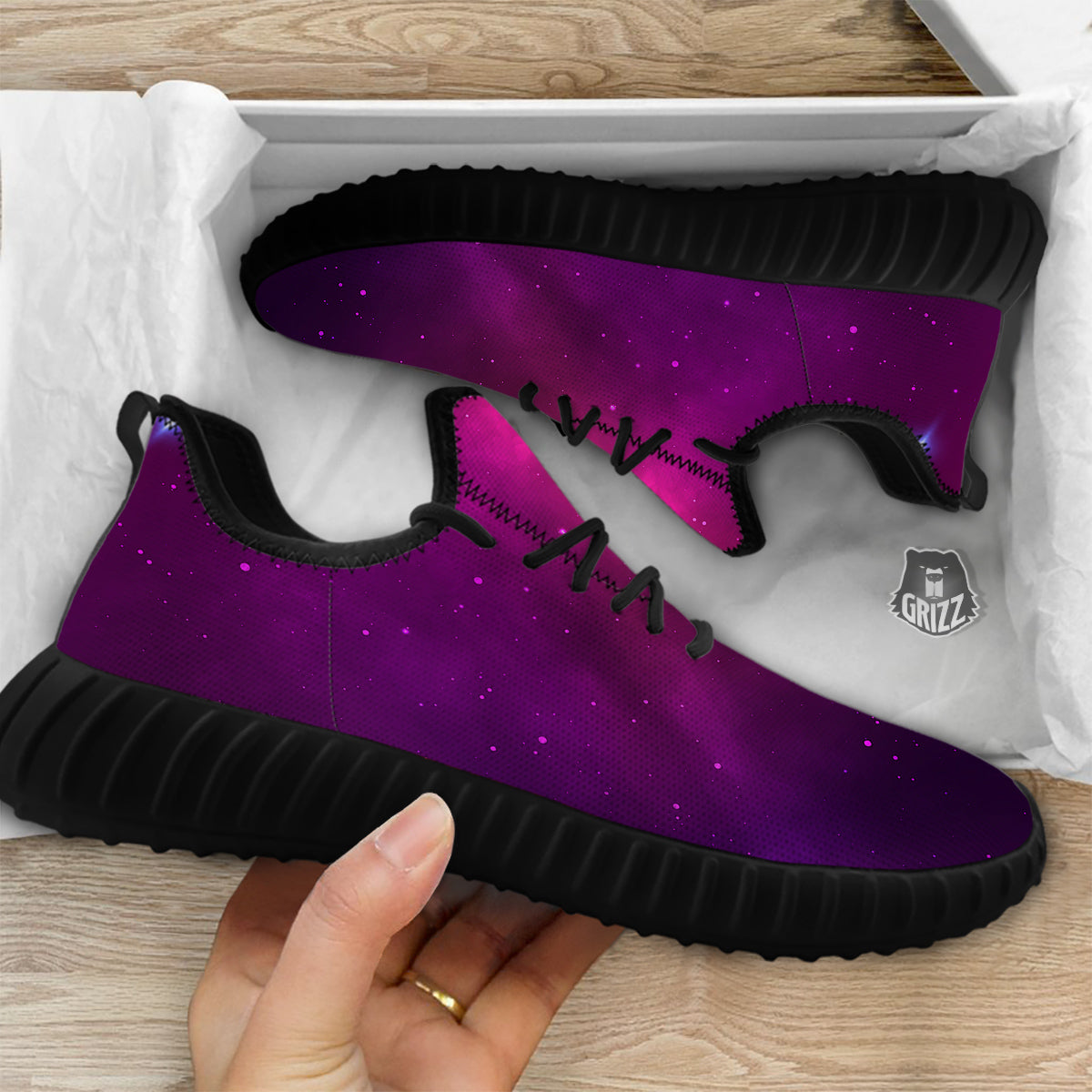 Galaxy Space Colorful Stardust Print Black Walking Shoes-grizzshop