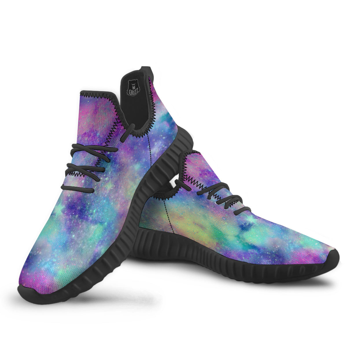 Galaxy Space Colorful Universe Print Black Walking Shoes-grizzshop