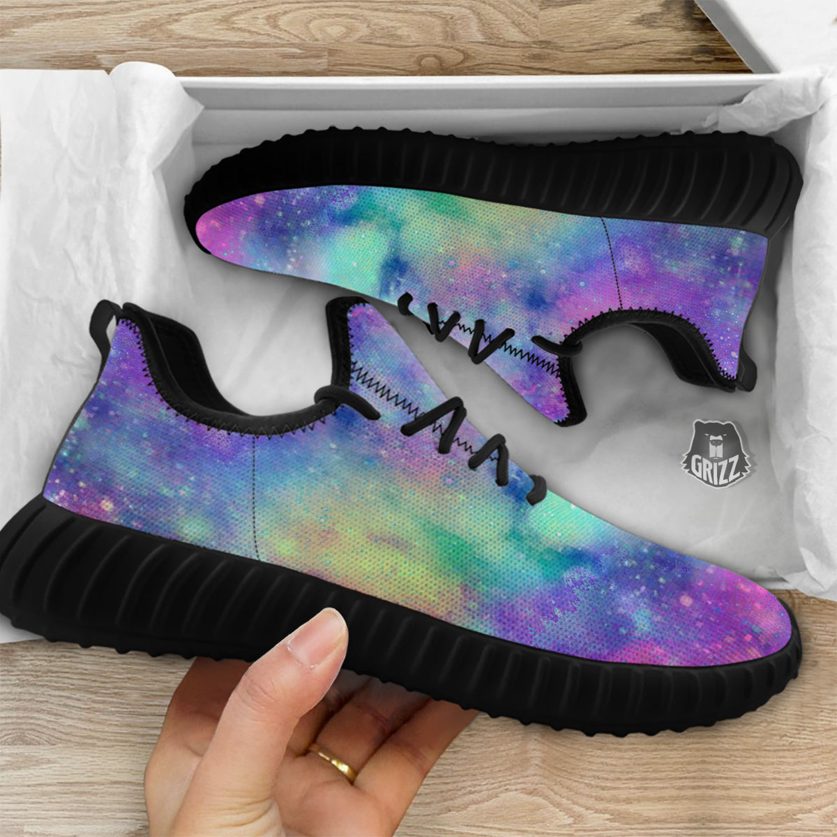 Galaxy Space Colorful Universe Print Black Walking Shoes-grizzshop